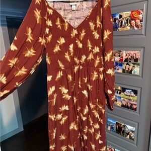 Ava & Viv Brown Floral Long Sleeve Dress